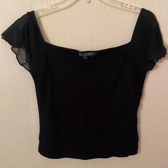 Ralph Lauren Tops - Ralph Lauren Black Blouse with Sheer Sleeves